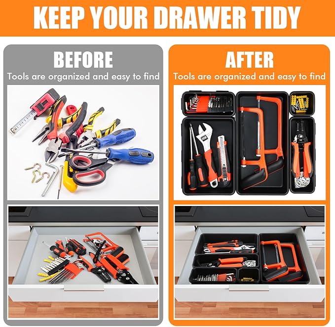 100 Pack Tool Box Organizer and Storage Tool Drawer Organizer Tray Divider 5 Sizes Garage Organization and Storage Black Plastic Tray Bins for Home Office Supplies
