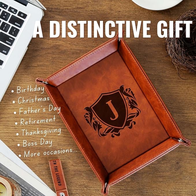 INNObeta Initial Valet Tray, Desktop Storage Organizer, PU Leather Bedside Tray Key Coin Holder, Personalised Gifts for Men, Birthday, Christmas, Letter G