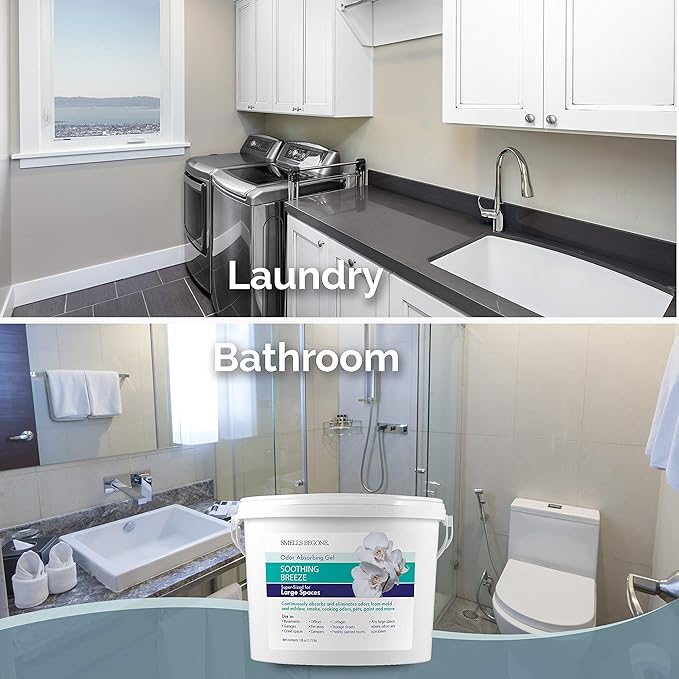 SMELLS BEGONE 1-Gallon Gel Odor Eliminator – High-Capacity, Long-Lasting Absorber for Large Basements, Garages, Workshops & Commercial Areas – Removes Tough Odors with Essential Oils (Soothing Breeze)