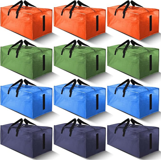 12 Pack Large Strong Moving Bags with Zippers & Carrying Handles - Water-Resistant - Heavy Duty Storage Tote for Space Saving, Fold Flat, Alternative to Moving Box (Multicolored)