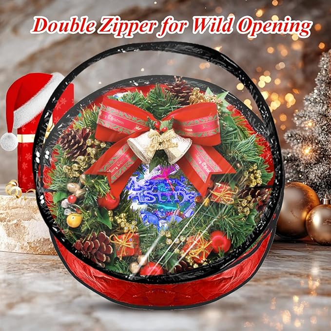 6 Pack Wreath Storage Container, 30" Wreath Storage Bag, Plastic Bag Storage Comforter Storage Bag with Sturdy Handles for Holiday Seasonal Wreath, Red