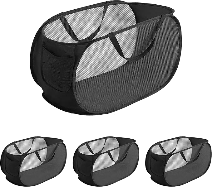 4 Pcs pop up laundry hamper Sturdy Large Capacity collapsible laundry basket,Laundry Room,Toy storage,Versatile Use-Home,Camping,Dorm,Hotel,Travel(Black) ﻿
