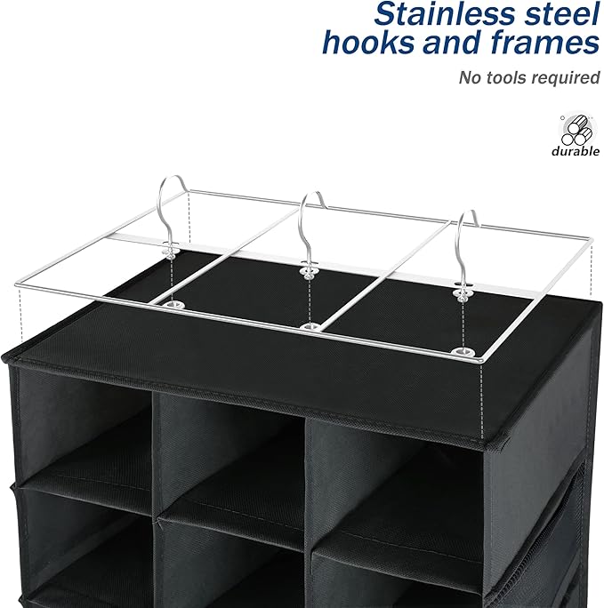 coastal rose Hanging Shoe Organizer for Closet, 24 Sections Shoe Holder Hanger Rack, Space-Saving Shoe Organizers and Storage, Black