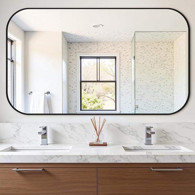 Bathroom Mirror for Wall, Large Bathroom Vanity Mirror for Over Sink 35 x 60, Black HD Reflection Shatterproof Mirror for Living Room Bedroom Entryway, Metal Frame Rectangular Shape
