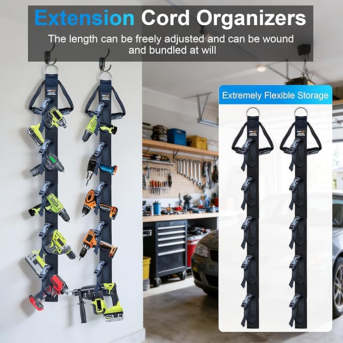 Extension Cord Organizer 2 Pack with 5 Slots Heavy Duty Wall Mounted Extension Cord Holder Space Saving Extension Cord Storage for Home and Garage
