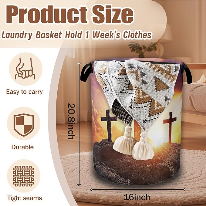 Cross Mountain Sunset Laundry Baskets,Laundry Hamper,Storage Basket with Handles for Bathroom Bedroom College Dormitory Living Room Nursery Organizer 16"x20.8"