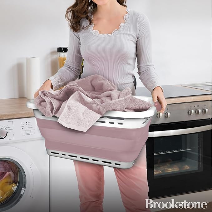 BROOKSTONE, 1 UNIT, 11 GALLONS - [OUR LARGEST BASKET EVER] 24" Collapsible Laundry Basket, Comfort Non-Slip Grip Handles, Minimalist Space Saving Design, Portable Pop-Up Hamper, [BPA FREE]