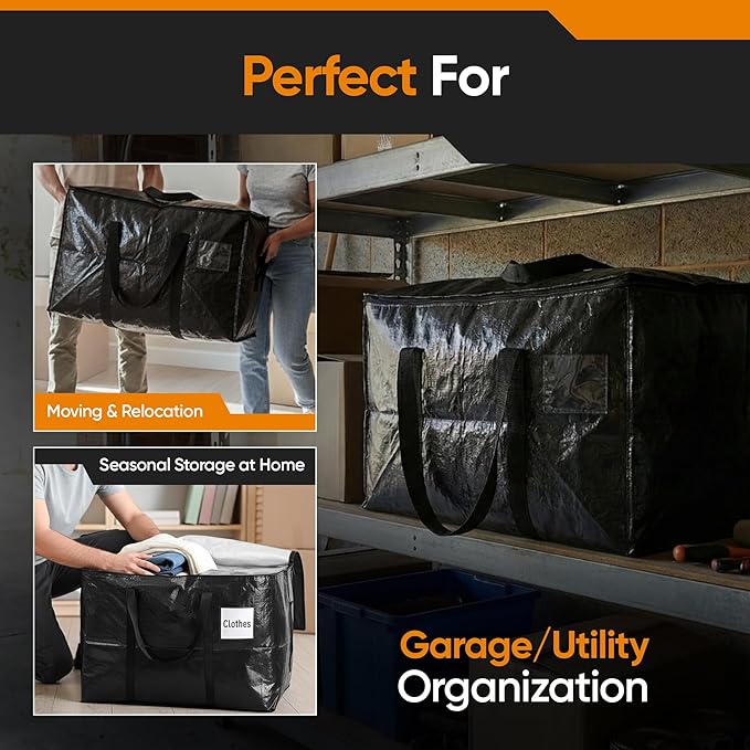 HOLDN’ STORAGE Extra Large Moving Storage Bag with Zipper Lid, Heavy Duty Reusable Tote for Clothes, Bedding, Books, Dorm & Home, Pack of 10 Large Bags