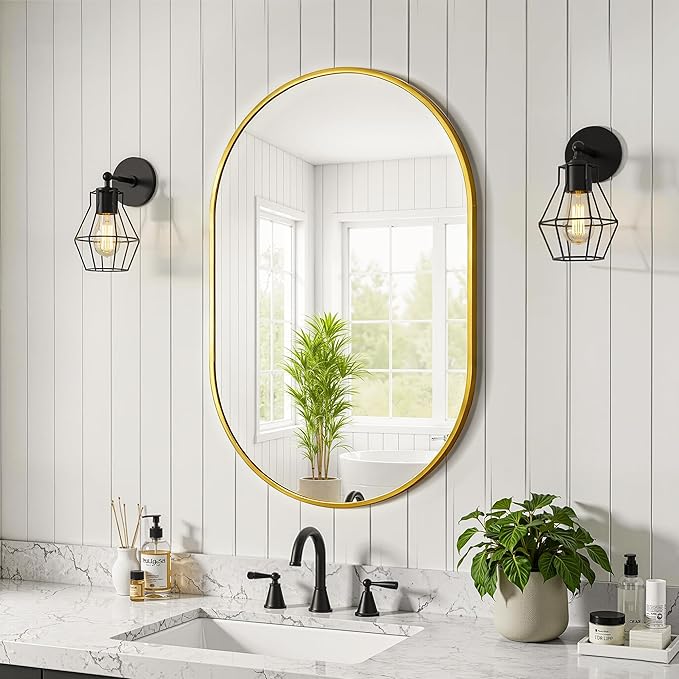 Oval Bathroom Mirror for Wall, 20"x30" Bathroom Vanity Mirror for Over Sink, Bedroom, Living Room, Entryway, Metal Frame & HD Shatterproof Glass, Wall Mounted Horizontally or Vertically (Gold)
