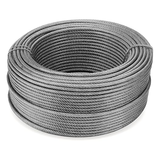 MOUYAT 164FT x 1/4 Inch Stainless Steel Wire Rope, 7 x 19 Strands Construction Aircraft Cable, Metal Strong Hanging Cable Wire Rope for Winch, Clothesline, Garden Fence, 6400 LBS Breaking Strength