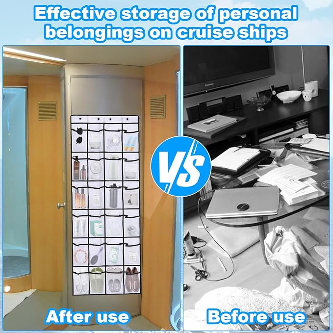 Over The Door Organizer For Cruise Ships|Magnetic Door Organizers with 24-Pocket for Cruise Ship|55"x21"|Cruise Over the Door Organizer,Magnetic Shoe Rack for Cruise,Behind-Door Storage