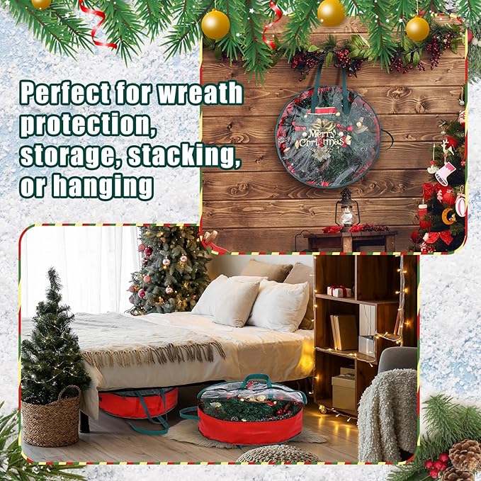 Shappy 8 Pcs Christmas Wreath Storage Bag Clear Wreath Box Wreath Storage Containers with Clear Window and Handle Christmas Garland Storage Containers for Xmas Holiday Seasonal Storage (24 Inch)