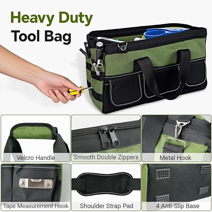 16 Inch Tool Bag with 25 Pockets Heavy Duty Portable Electrician Toolbox Tool Organizer Bag with Soft Handle Suitable for Electricians Carpenters Gardeners Construction Workers Mechanic Plumber