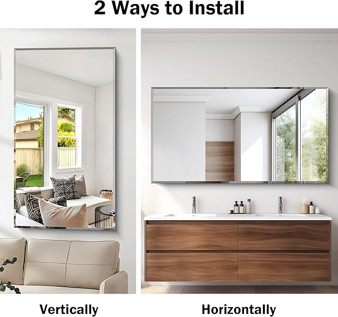 CILIBER Large Beveled Mirror, 30x55 Frameless Beveled Bathroom Mirrors for Over Sink, Upgraded Shatterproof Beveled Frameless Vanity Mirror for Bathroom,Bedroom,Living Room and Entryway