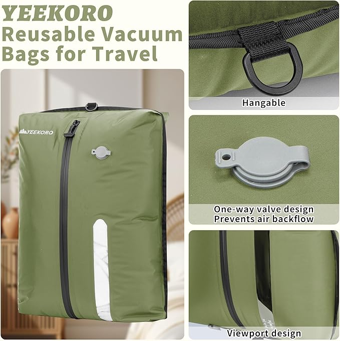 Vacuum Bag for Travel, Professional IPX8 Waterproof Reusable Vacuum Compression Bags for Travel Suitcases, Durable Space Saver Bag(2 Large,No Pump)