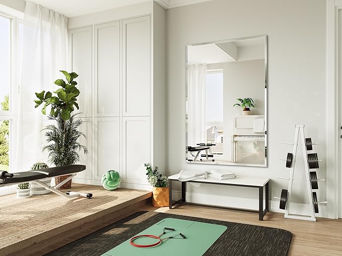 Beveled Bathroom Mirror, 55"x36" Frameless Bathroom Mirror, Bathroom Vanity Wall Mirrors for Gym, Over Sink, Living Room Hangs Horizontally or Vertically