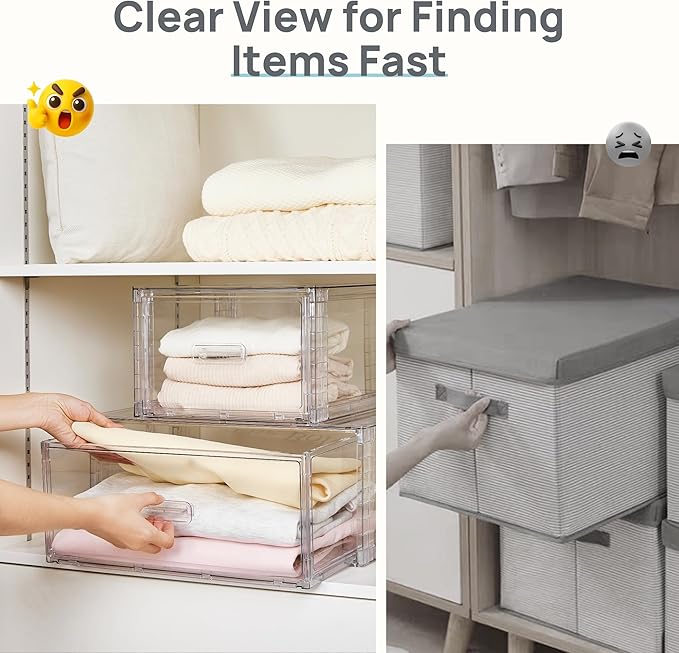 Vtopmart 6 Pack 18QT Clear Stackable Storage Drawers,Easily Assemble Closet Organizers,Plastic Storage Bins for Bathroom,Cabinet,Kitchen Pantry,Under Sink Organization(Medium)