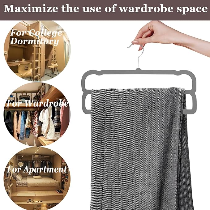 Velvet Pants Hangers 10 Pack,2 Tier Jeans Hanger,Premium Non Slip,Thin Space Saving Slim Trousers Hanger,13.77inch