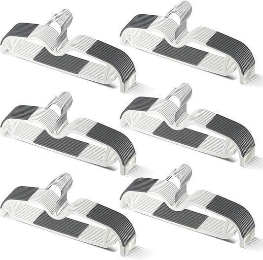 60 Pack M-Style Plastic Pants Hangers, Thin Space Saving Hanger with Rubber Pads and 360° Hook - Non Slip Clothes Hangers, Closet Organizer for Camisole, Tank Top, Dresses, Skirt - Gray
