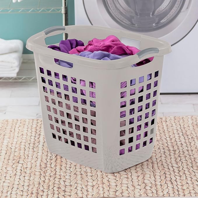 Sterilite 4-Pack Ultra Easy Carry Laundry Basket, Plastic Clothes Hamper Bin w/Comfort Grip Handles & Reinforced Rim, 2.1 Bushel Capacity, Grey Pumice