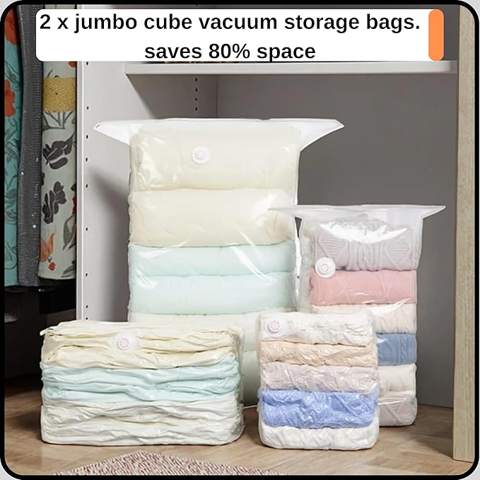 18-Pack Vacuum Storage Bags with Electric Pump – 16 Space Saver Bags + 2 Cube Bags for Clothes, Blankets & Bedding – Durable & Reusable Vacuum Seal Bags for Travel, Moving & Home Organization