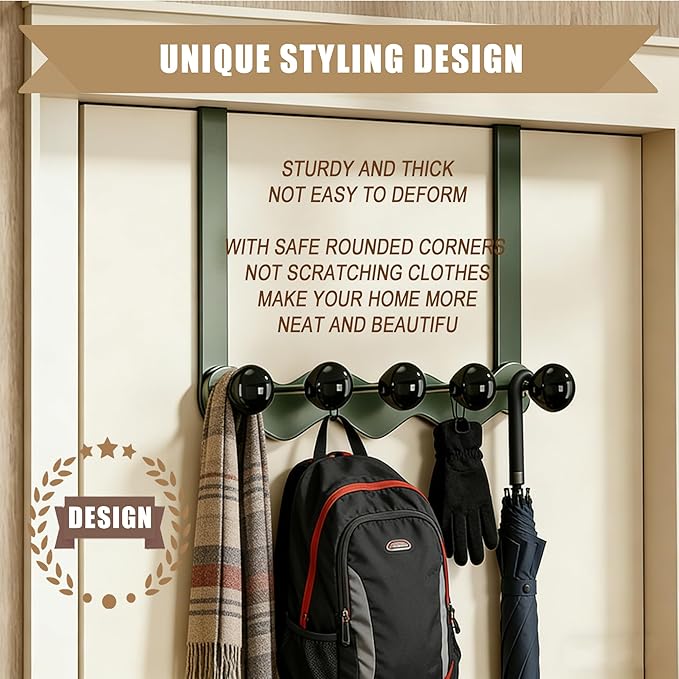 Over Door Coat Rack, Coat Hooks for Door Coat Hanger, Towel Hanger for Bathroom, Door Hanger Hooks, Hooks for Hanging Hat Key Towel Purse Robes Mudroom Entryway
