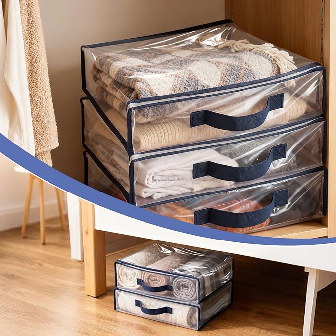 12 Pack Clear Storage Bags with Zipper,12L Plastic Blanket Storage Bags Waterproof Moving Bags Foldable Closet Organizer Handle for Clothing Bedding Linen Sweater Bed Sheet Clothes,15.7x11.8x3.9 Inch