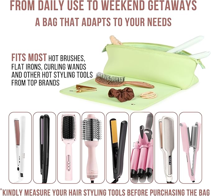 BAREFOOT CARIBOU Hair Tools Travel Bag and Heat Resistant Mat for Flat Irons, Straighteners, Curling Iron, and Haircare Accessories, 2-in-1 design, with Interior Pockets, Portable Organizer