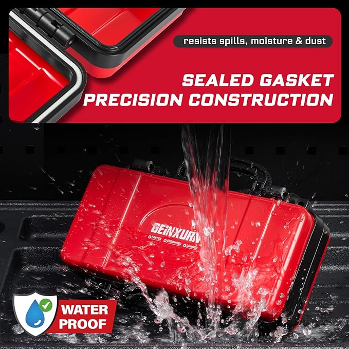 11”Red Tools Box, Portable Steel Heavy-duty Tool Case with Safety Latch and Handle for Tools Storage and Organizers, Home DIY