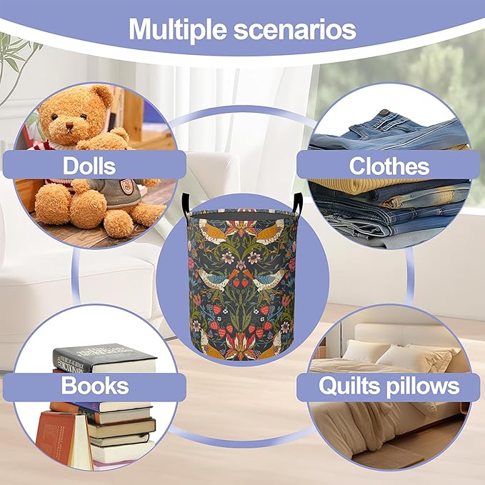 Laundry Basket, William Morris Floral Oxford Cloth Laundry Hamper With Handle Foldable Portable Clothes Storage Basket Storage Bag For Laundry Room/Bathroom/Bedroom/Dormitories