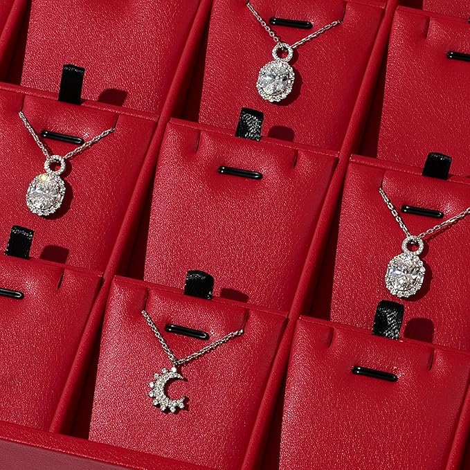 Red Leather Jewelry Tray Necklace Display Tray Jewelry Drawer Organizer Necklace Bracelet Holder Organizer Tray Stackable Jewelry Trays for Necklace Bracelet Pendant (Red