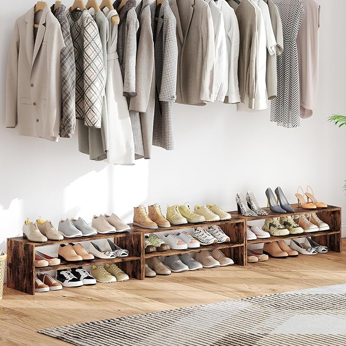 Tangkula 6-Tier Stackble Vertical Shoe Rack, Space Saving Wooden Corner Shoe Storage Shelf for 18 Pairs, 3-in-1 Adjustable White Shoe Organizer for Front Door Entryway