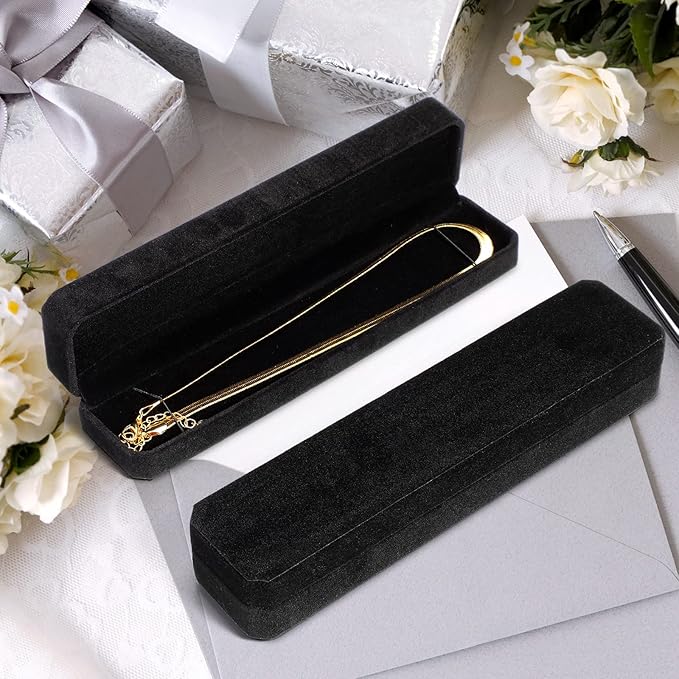 Batiyeer 24 Pcs Velvet Bracelet Box Bulk Jewelry Chain Necklace Box Bracelet Storage Case Long Jewelry Case for Valentine Wedding Pendant Display, 8.86 x 2.13 x 1.38 Inch(Black)