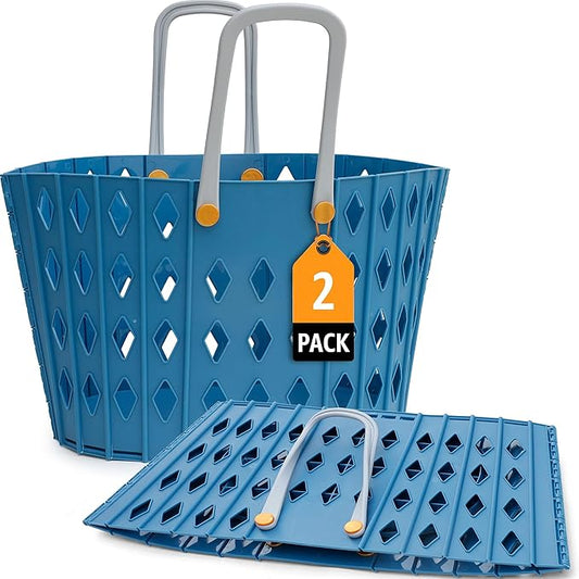 Collapsible Laundry Baskets Durable Foldable Hamper for Room Organization, Blue & Gray Laundry Basket Set - 2 pack, 45L