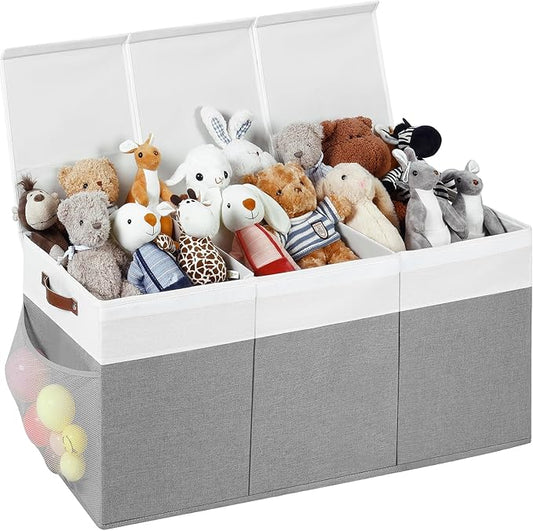Extra Large Toy Chest,Foldable Storage Box,Large Storage Bins With Lids,Suitable for living rooms,studies,bedrooms(40"X18"X14",White & Grey)
