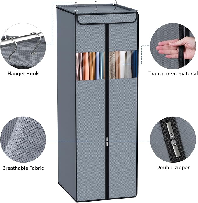 Zilink Garment Bags for Hanging Clothes 54" Hanging Garment Bags for Closet Storage with Clear Window Space Saving Hanging Storage Bags for Suits, Coats, Dresses, Grey, 2-Pack