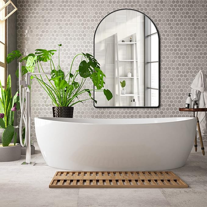 36x48 inch Black Tempered Glass Arched Mirror for Bathroom Vanity Mirror or Wall Decor Arch Mirror Wall Mounted Mirror for Bathroom