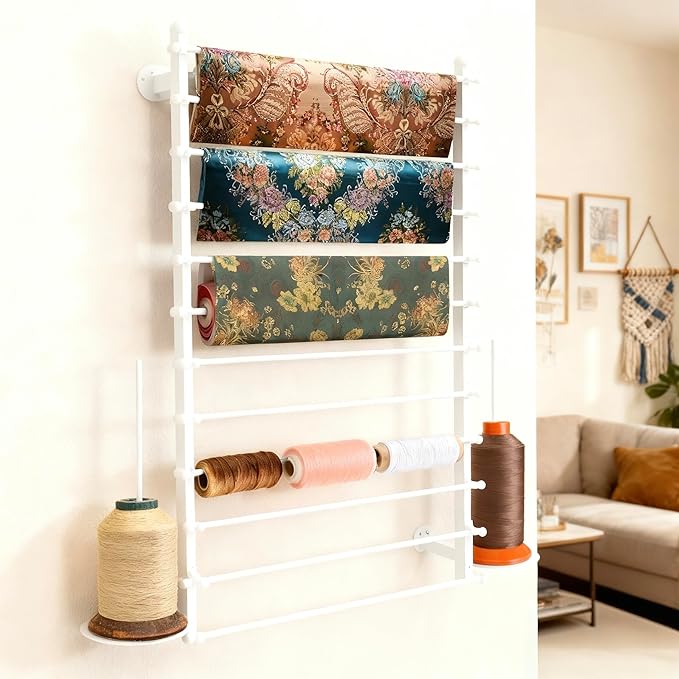 12 Layers 80cm White Wall Display Stand Wrapping Paper Ribbon Organizer Tie Scarf Rack Belt Towel Holder Spool Hijab Stand Metal Shelving for Home, Retail Stores, Flower Shop, Studio, Sewing