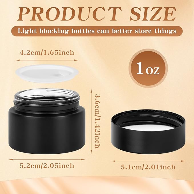 1 oz Glass Jars with Lids, Empty Cosmetic Jars, Airtight Containers with Inner Seal for Creams, Balms, Ointments, DIY Crafts, Salves (48 Pack, Black Frosted)
