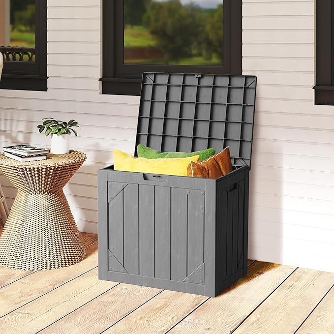 31 Gallon Resin Deck Box Waterproof Outdoor Storage Box for Patio Furniture Pool Accessories Indoor Storage for Cushion Garden Tools, Gray