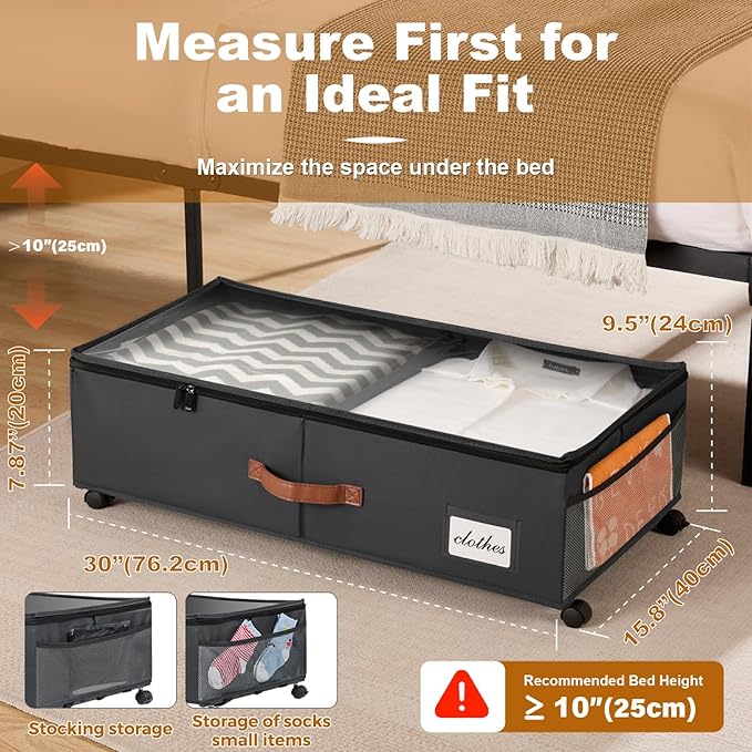 Under Bed Storage Containers with Wheels 9.5 inches Higher Under Bed Storage XXXL Underbed Shoes Blankets Clothes Storage Organizer 2 Pack Under the Bed Storage for College Dorms Bedroom Nursery Rooms