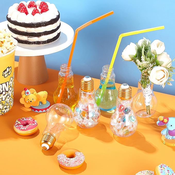 Juexica 108 Pieces Plastic Fillable Light Bulb Ornaments Clear Empty Lightbulb Containers Small Candy Bottles Drink Cups Decorative Jars for Crafts Gifts Party Favors 100 ml(Gold Cap)