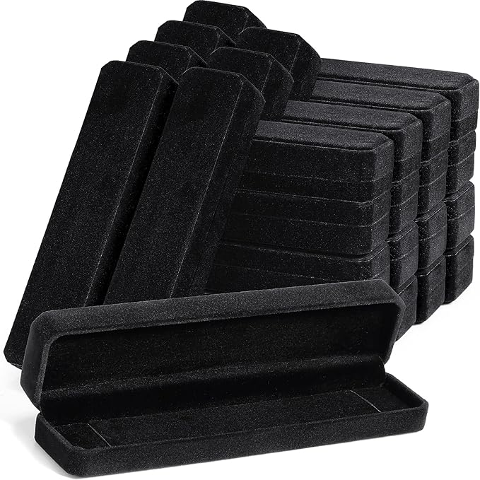 Batiyeer 24 Pcs Velvet Bracelet Box Bulk Jewelry Chain Necklace Box Bracelet Storage Case Long Jewelry Case for Valentine Wedding Pendant Display, 8.86 x 2.13 x 1.38 Inch(Black)