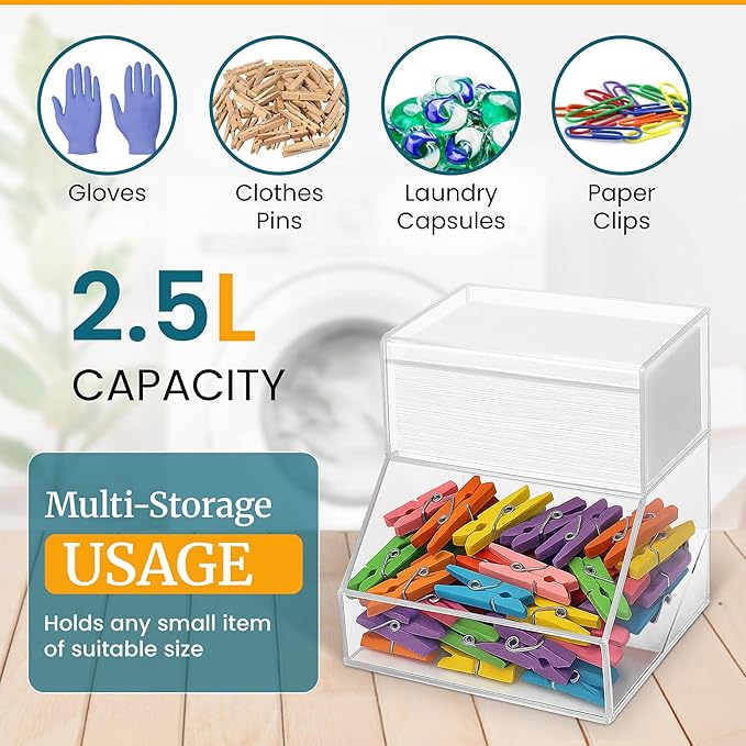 2-Compartment Acrylic Storage Container, Laundry Pods and Dryer Sheet Dispenser, Clear Dishwasher Pod Holder with Lid