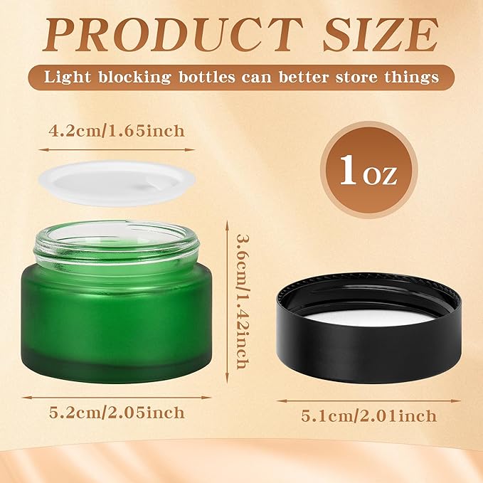 1 oz Glass Jars with Lids, Empty Cosmetic Jars, Airtight Containers with Inner Seal for Creams, Balms, Ointments, DIY Crafts, Salves (24 Pack, Green Frosted)