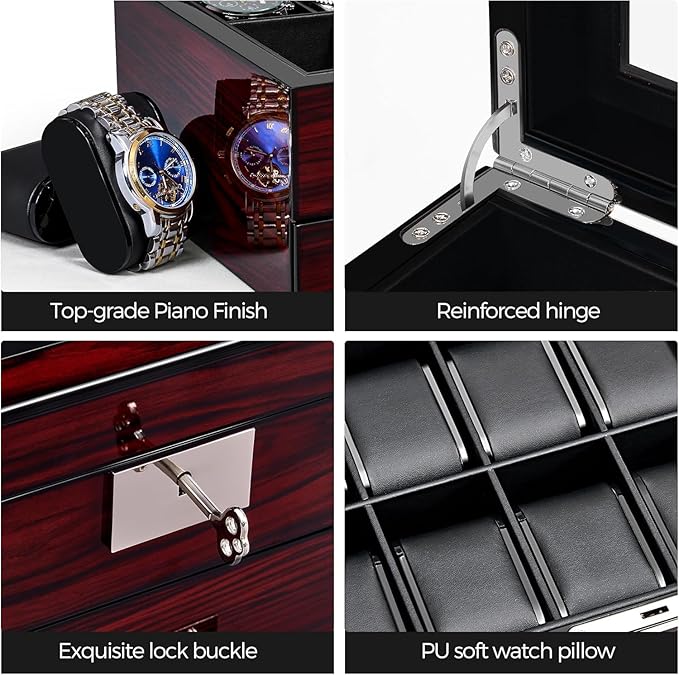 ANWBROAD 12 Slot Watch Cases for Men, Watch Box with Large Lid Jewelry Box with Watch Storage 2-Tier Paint Surface, Watch Holder Organizer for Men Lockable Watch Display Case UJWB001Y