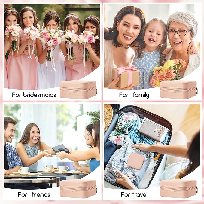 Taiyin 6 Pcs Travel Jewelry Case, Valentines Day Gifts for Her- Small Jewelry Organizer Box Bridesmaid Gifts for Women Girls (Pink)