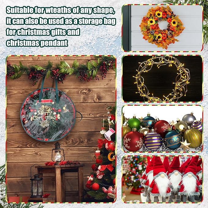 Shappy 2 Pcs Christmas Wreath Storage Bag Clear Wreath Box Wreath Storage Containers with Clear Window and Handle Christmas Garland Storage Containers for Xmas Holiday Seasonal Storage (24 Inch)