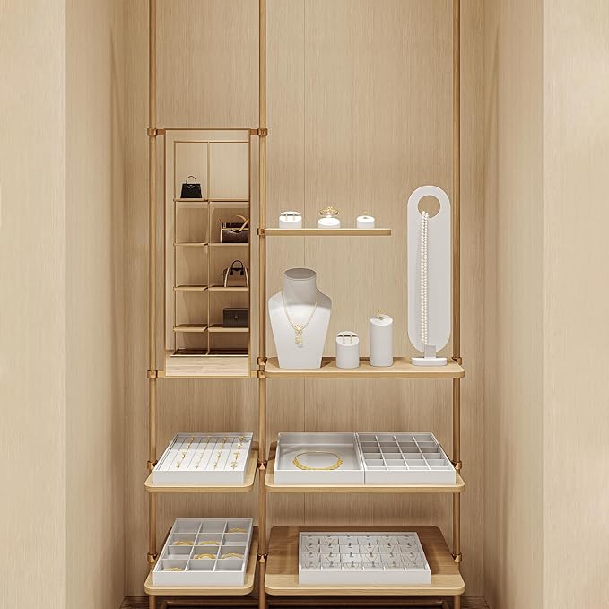16 Slots Leather Necklace Bracelet Tray White Jewelry Trays Jewelry Drawer Organizer for Necklace Bracelets Watch Storage Display