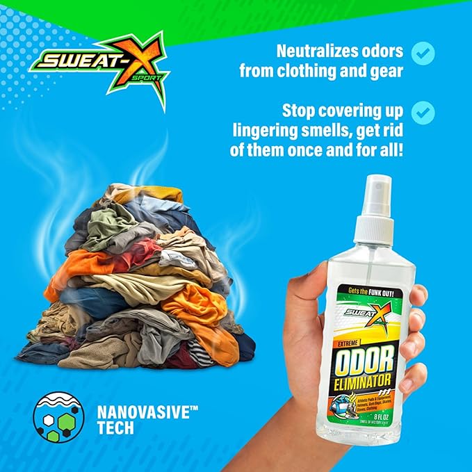 SweatX Extreme Odor Spray - Multipurpose No-Wash Deodorizer - Ideal for Shoes and Gym Clothing - Victory Scent (8 fl oz)